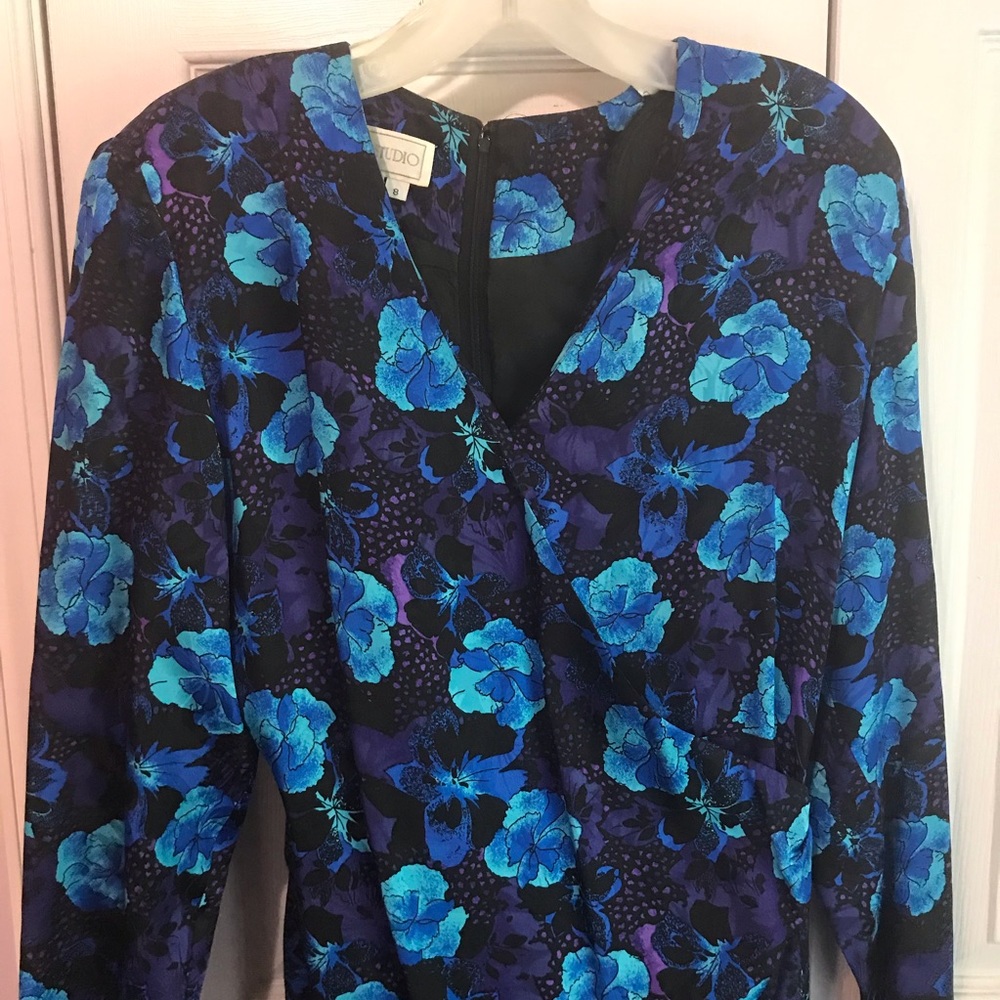 Silk Studio 100% silk Blue Black Floral Dress